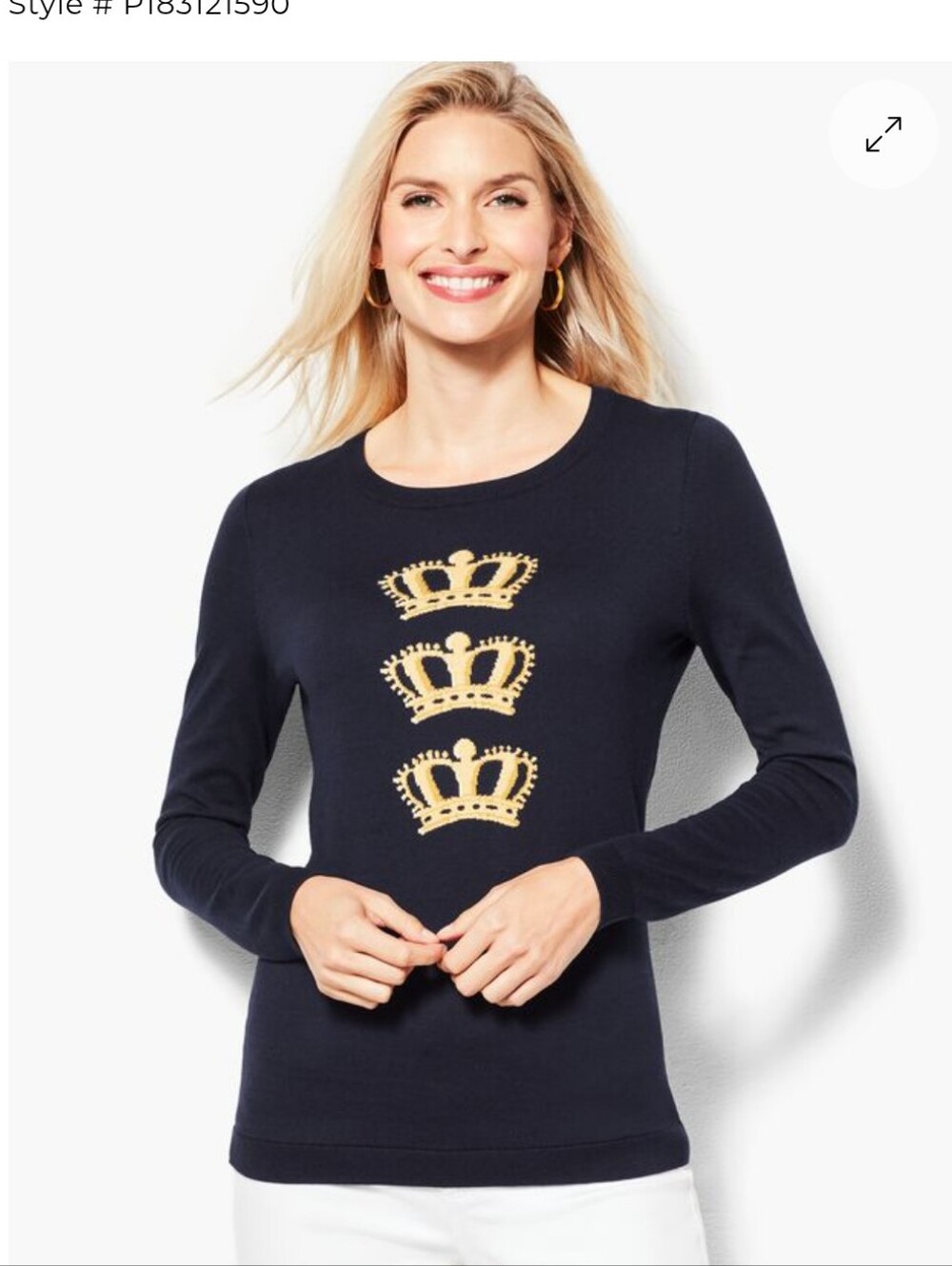 Talbots Triple Crown Lightweight Sweater In Navy & Gold Women's Size Medium